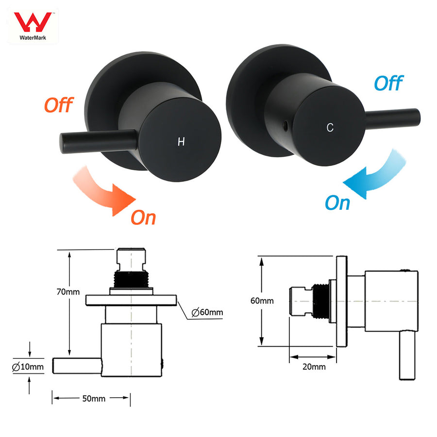 WELS Matt Black Round 2in1 8" Shower Head Sliding Rail Arm 3 Modes Handheld Twin Taps