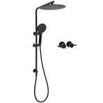 Matt Black Dual Shower 12" Large Shower Rain Head + Handheld Silde Wall Rail Twin Taps Set