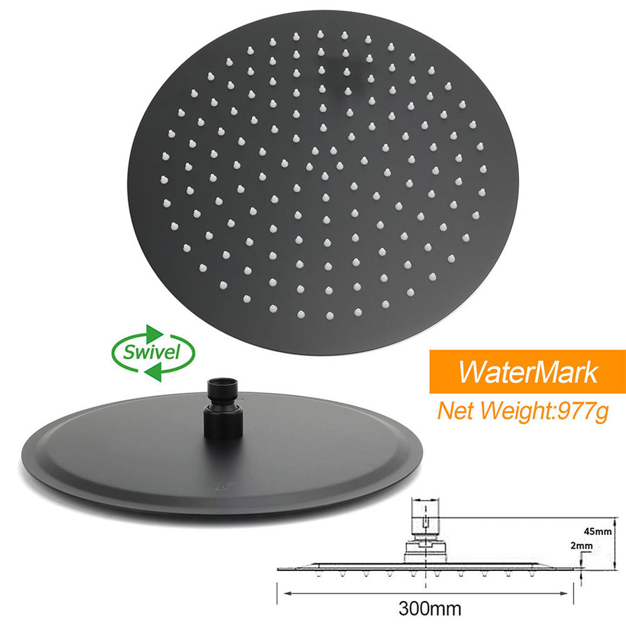WELS Matt Black Dual Shower 12" Large Shower Rain Head + Handheld Silde Wall Rail Mixer Set