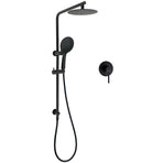 Matt Black Round 8" Shower Head Sliding Rail Arm 3 Modes Handheld Arm Dual Combo + Mixer