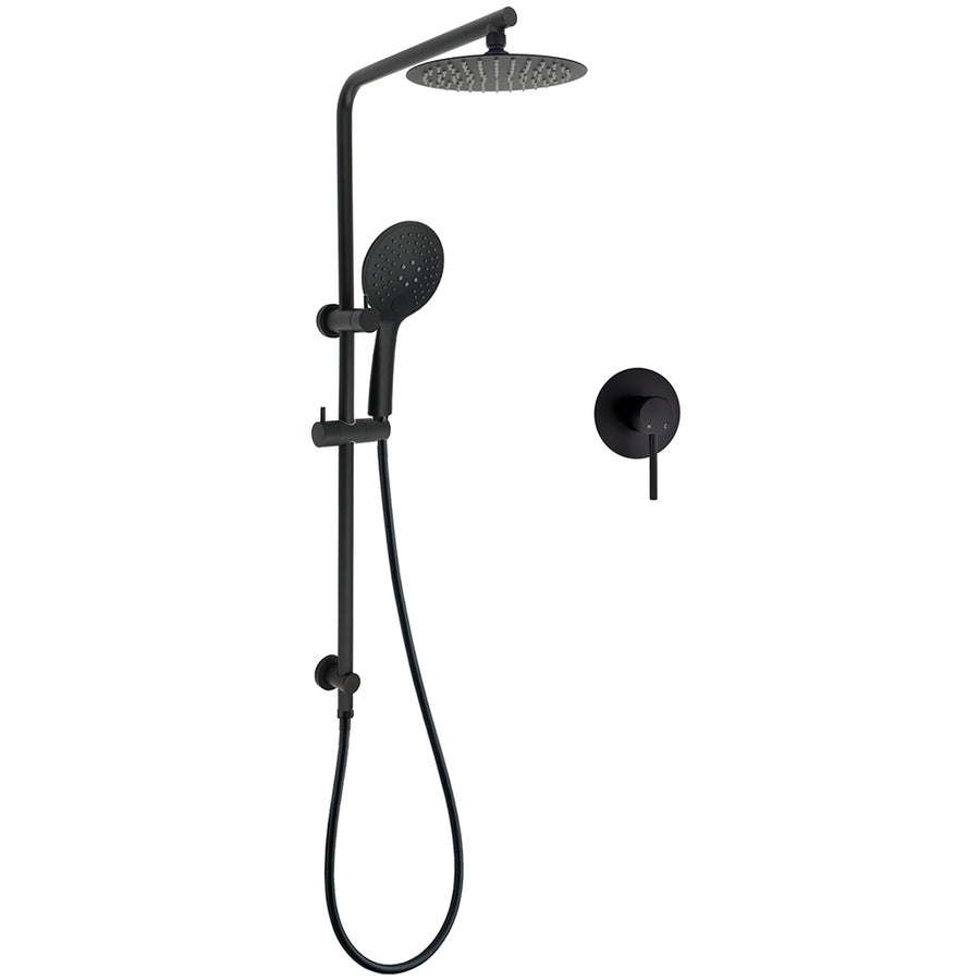 Matt Black Round 8" Shower Head Sliding Rail Arm 3 Modes Handheld Arm Dual Combo + Mixer