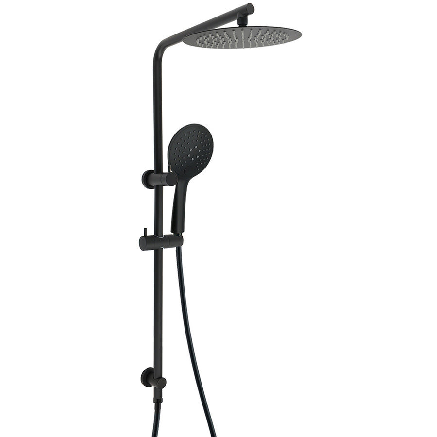 Matt Black Twin Shower Head 3 Modes Handheld 2in1 Wall Rail Arm Round 10 Inch