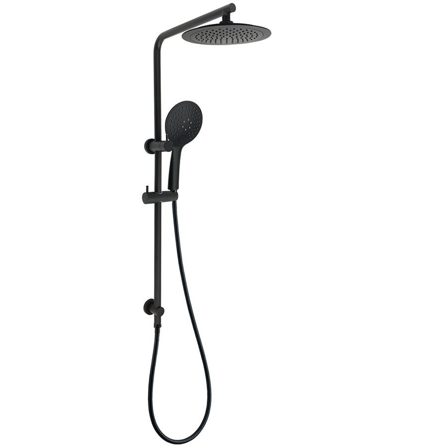 Matt Black Round 9" Rainfall Head Handheld Sliding Rail Wall Arm Dual Shower Set