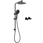 Matt Black Round 9" Rainfall Head Handheld Sliding Rail Wall Arm Dual Shower Taps Set
