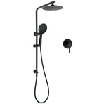 Matt Black Round 9" Rainfall Head Handheld Sliding Rail Wall Arm Dual Shower Mixer Set