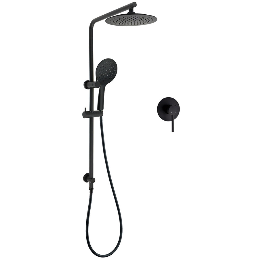Matt Black Round 9" Rainfall Head Handheld Sliding Rail Wall Arm Dual Shower Mixer Set