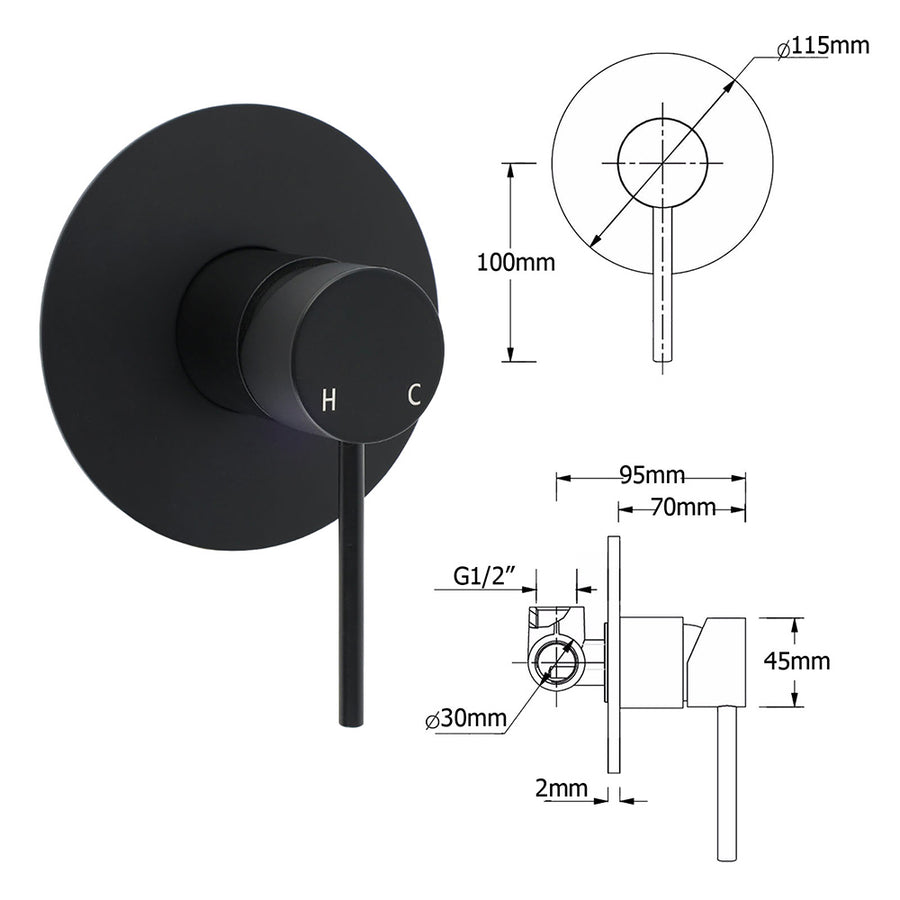 Matt Black Round 9" Rainfall Head Handheld Sliding Rail Wall Arm Dual Shower Mixer Set