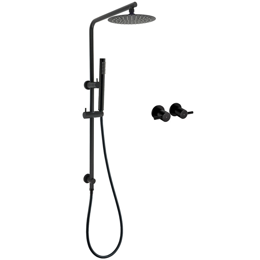 Matt Black Round 8" Rain Shower Head 3 Mode Handheld 2 in 1 Wall Arm Taps Set