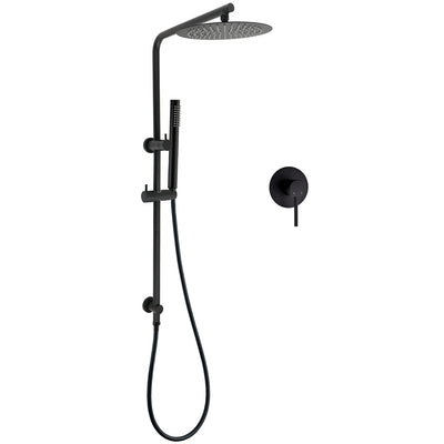 Matt Black Round 10" Rain Shower Head Brass Handheld Slide Rail Riser Arm Mixer Set
