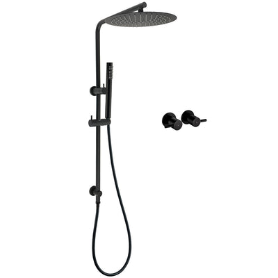 Matt Black Round 12" Rain Shower Head Brass Handheld Riser Rail Set Diverter Mixer Taps