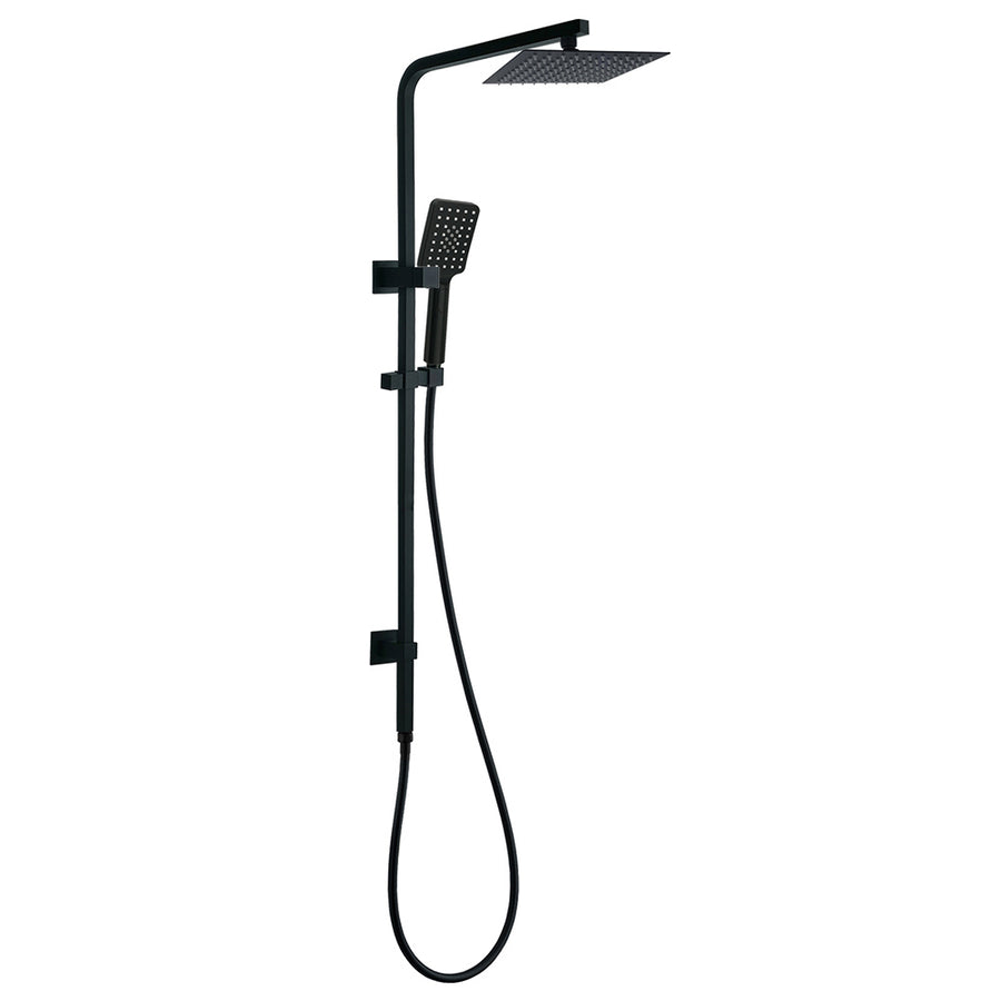 WELS Matt Black 8" Rainfall Shower Head 3 Modes Handheld Wall Rail Arm 2in1 Set