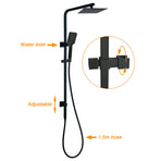 WELS Matt Black 8" Rainfall Shower Head 3 Modes Handheld Wall Rail Arm 2in1 Taps Set