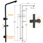 WELS Matt Black 8" Rainfall Shower Head 3 Modes Handheld Wall Rail Arm 2in1 Taps Set