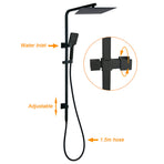 Dual Shower Square Large 12" Rainfall Head 3 Modes Handheld Wall Rail Mixer Matt Black