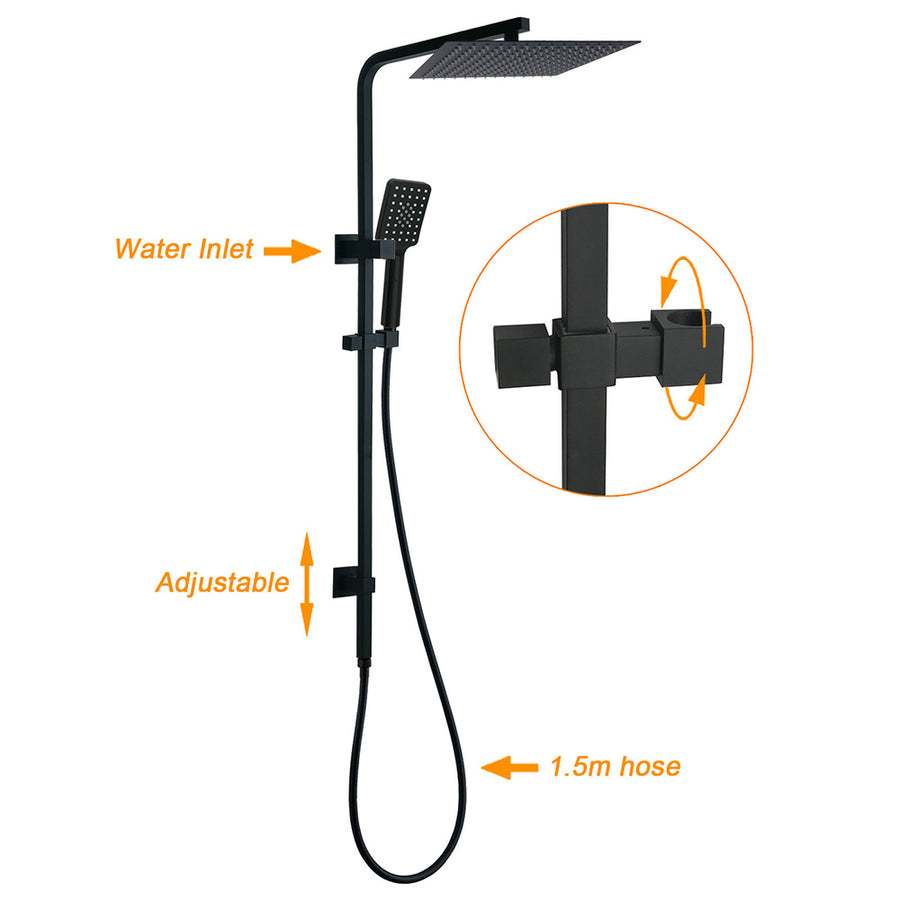 Dual Shower Square Large 12" Rainfall Head 3 Modes Handheld Wall Rail Mixer Matt Black