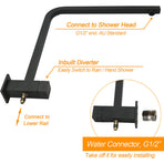 Matt Black Dual Shower Square 10" Rain Head 3 Modes Handheld Brass Silde Rail Twin Taps