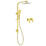 WELS Brushed Gold Square Shower 10" Thin Rain Head Handheld Silde Rail Arm 2in1 Taps Set