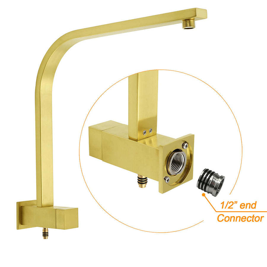 WELS Brushed Gold Square Shower 10" Large Rain Head Handheld Silde Rail Arm 2in1 Set + Mixer