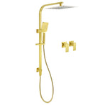 WELS Brushed Gold Square Shower 12" Large Rain Head 3 Modes Handheld Silde Rail Arm 2in1 Taps Set