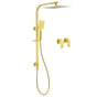 WELS Brushed Gold Square Shower 12" Large Rain Head 3 Modes Handheld Silde Rail Arm 2in1 Taps Set