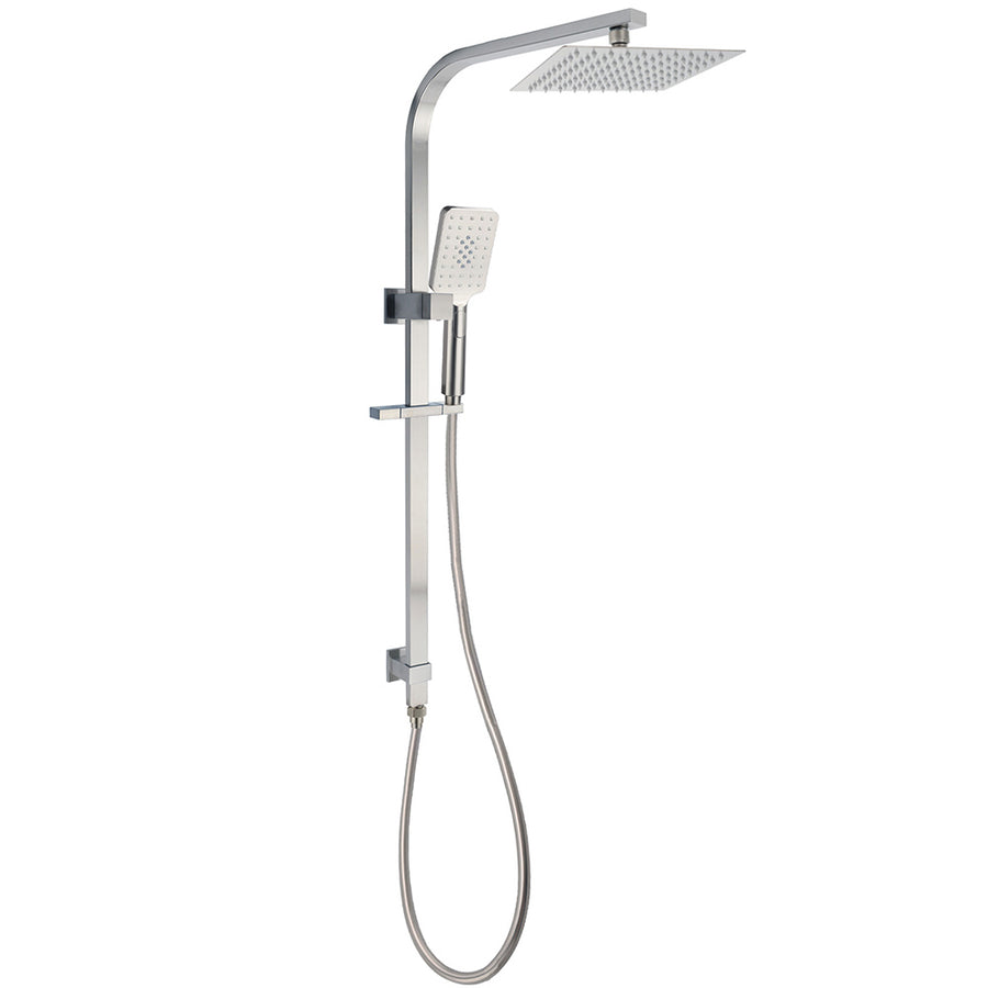 Brushed Nickel Square Twin Shower Set 8" Rain Head 3 Modes Handheld Silding Rail Arm