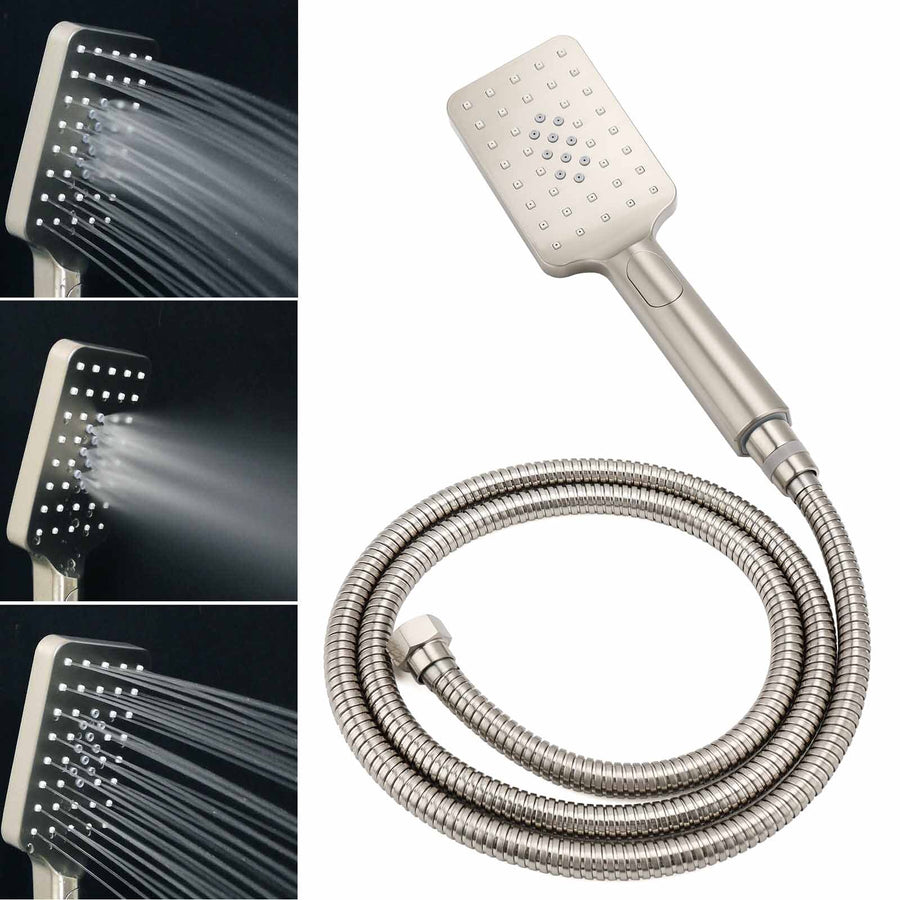 Brushed Nickel Square Twin Shower Set 8" Rain Head 3 Modes Handheld Silding Rail Arm