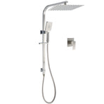 Brushed Nickel Square Twin Shower Set 12" Rain Head 3 Modes Handheld Silding Rail Wall Mixer
