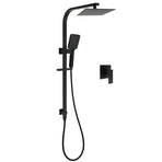 Matt Black Square Twin Shower Set 8" Rain Head 3 Modes Handheld Silde Rail Arm + Mixer