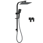 WELS Matt Black 2in1 Shower Set 10" Square Rain Head Handheld Silde Rail Arm Twin Taps
