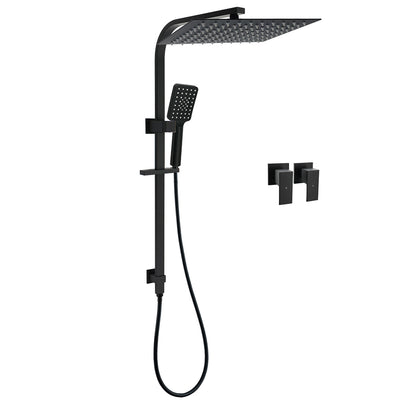 Matt Black Dual Shower Set 16" Rainfall Head 3 Modes Handheld Silding Rail Combo Twin Taps