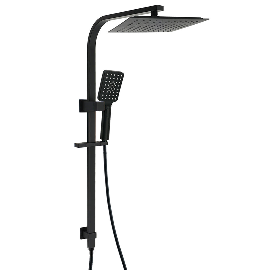 Matt Black Square 2in1 Shower 10" Rain Head 3 Modes Handheld Silde Rail Arm Set