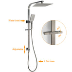 Gun Metal Double Square Shower Head Set 10" Rain Handheld Sliding Rail Diverter