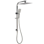 WELS Gun Metal Double Square Shower Head Set 12" Rain Handheld Sliding Rail 2 Way Switch