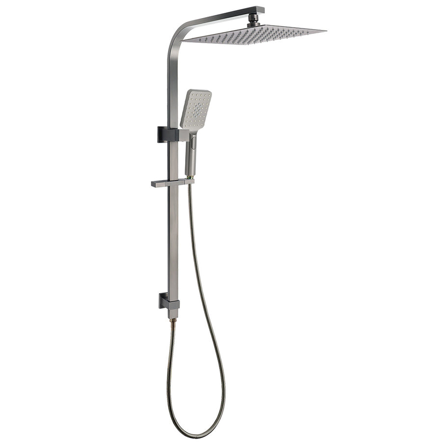 WELS Gun Metal Double Square Shower Head Set 12" Rain Handheld Sliding Rail 2 Way Switch