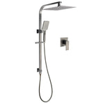 WELS Gun Metal Twin Shower Head Square Set 12" Rain Handheld Sliding Rail Diverter Wall Mixer