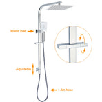 WELS Chrome 8" Twin Square Shower Set Rain Head 3 Modes Handheld Sliding Rail + Mixer