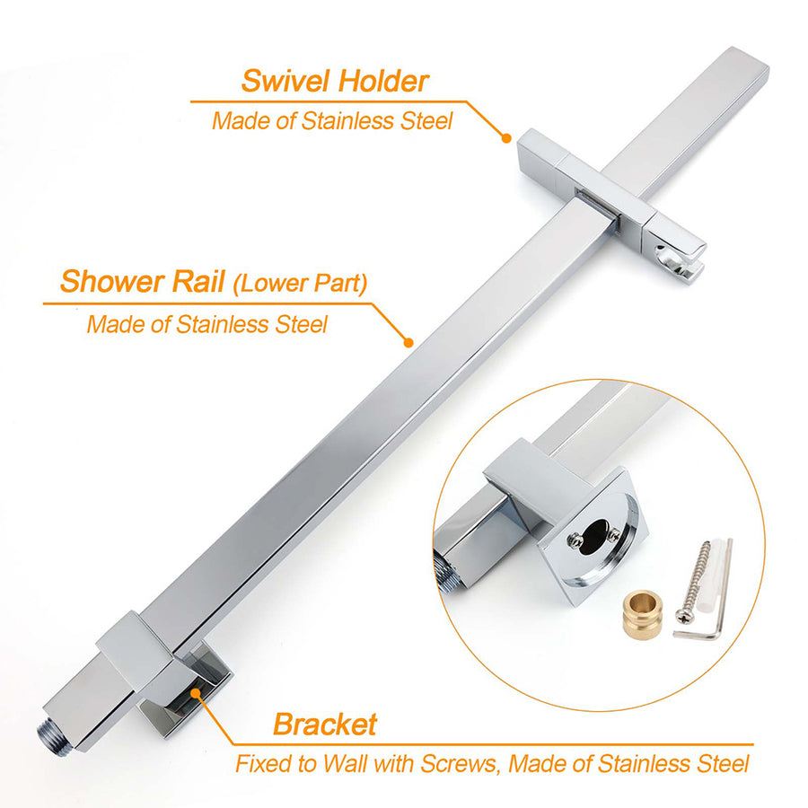WELS Chrome 8" Twin Square Shower Set Rain Head 3 Modes Handheld Sliding Rail + Mixer