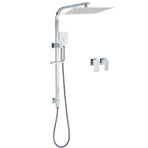 Chrome Twin Square Shower Set 12" Rain Shower Head 3 Function Handheld Rail Arm Taps