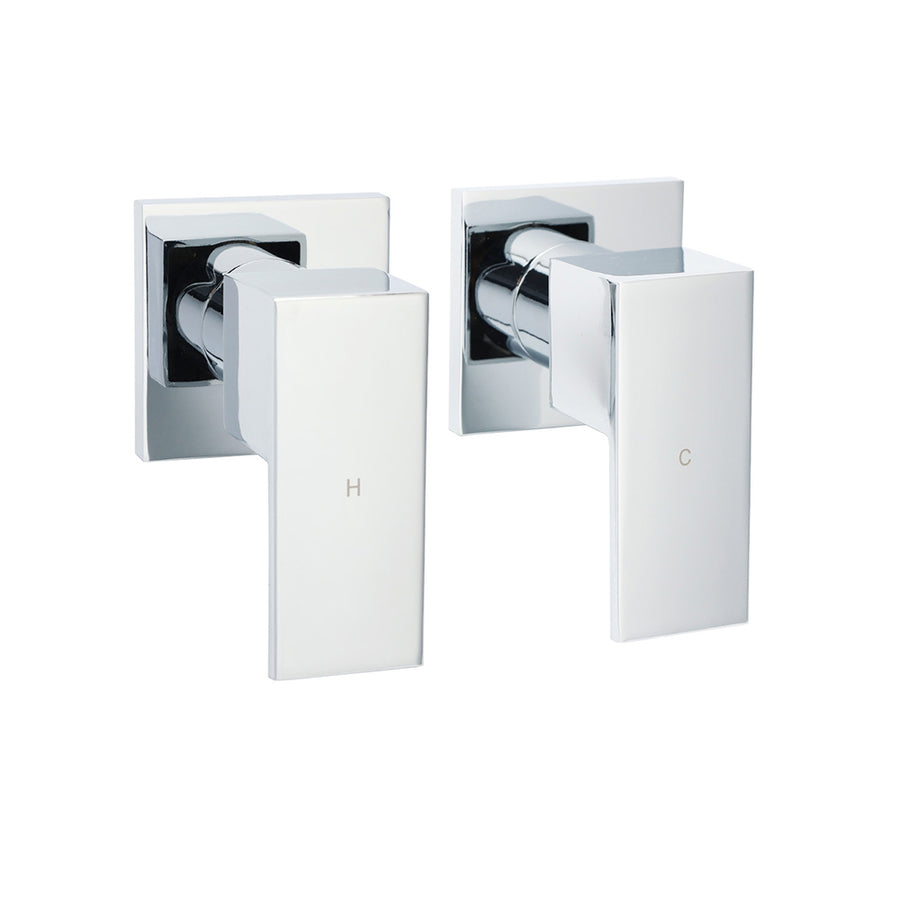 Watermark Chrome Square 1/4 Turn Wall Twin Taps Brass For Shower Head Vanity Basin Spout