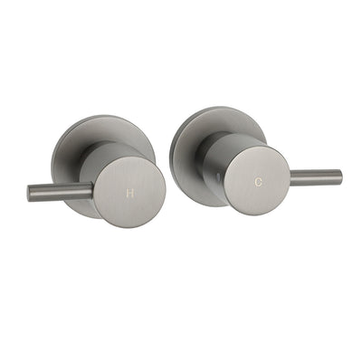 Gun Metal Grey Brass 1/4 Turn Round Hot Cold Tap Wall Set For Shower Vanity Spout