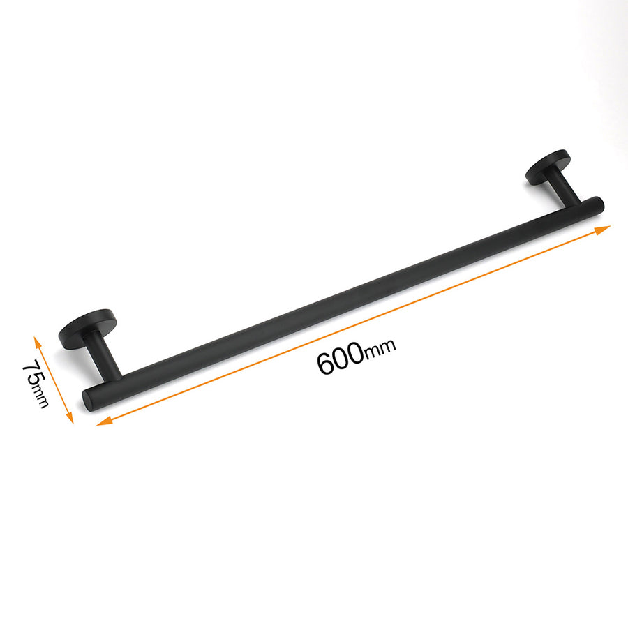 Matt Black 600mm Long Single Towel Rack Rail Holder Stainless Steel Hanger Bar