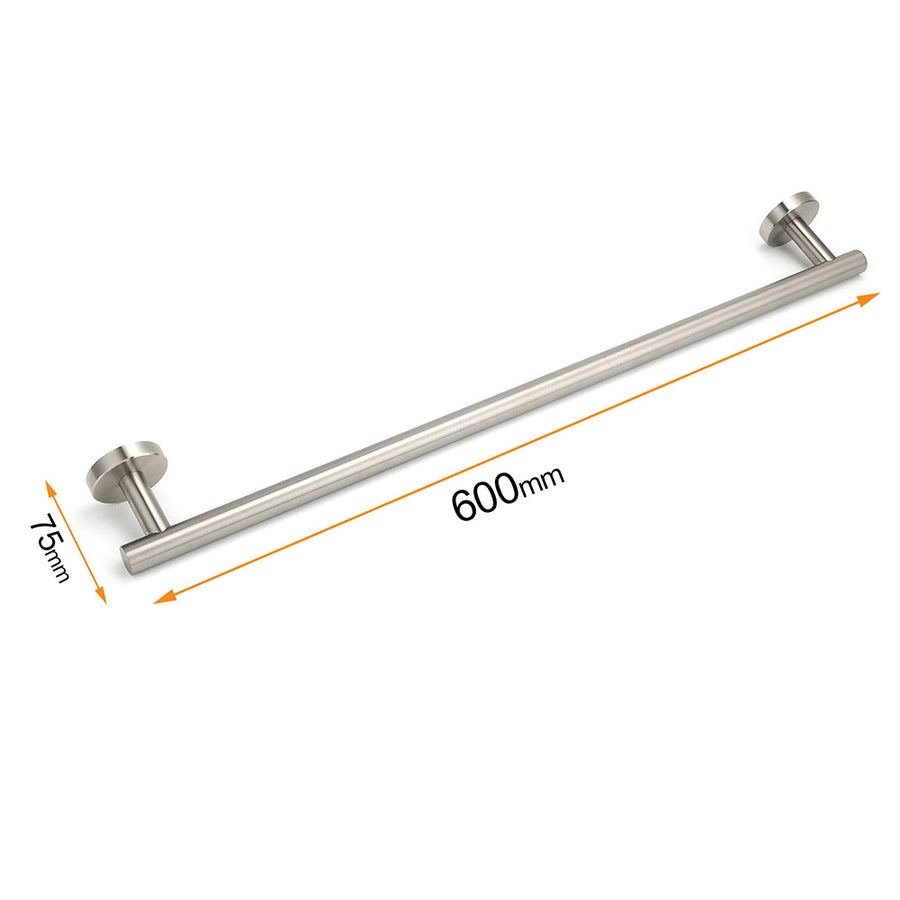 Brushed Nickel 600mm Single Towel Rack Rail Holder Round Hanger Bar Wall Mounted