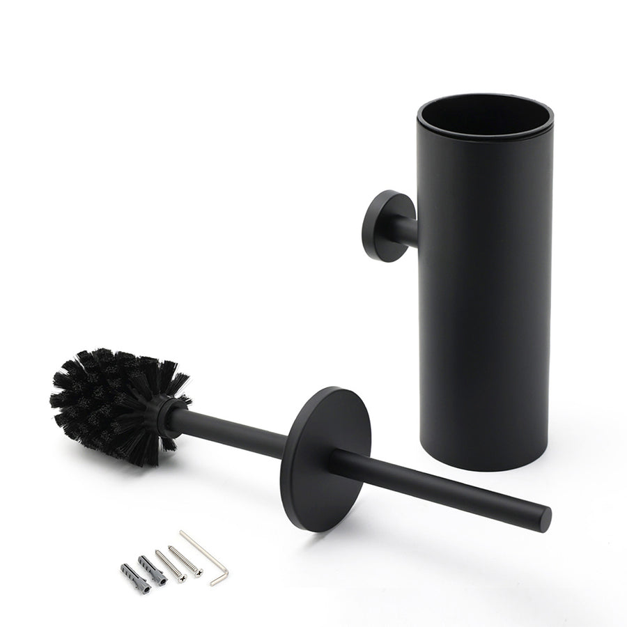Matt Black Stainless Steel Round Toilet Brush Wall Holder Cup Bathroom Accessary
