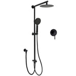 WELS Matt Black Twin Shower 8" Round Rain Head Set Sliding Rail 3 Mode Handheld + Mixer