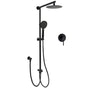 WELS Matt Black Twin Shower 8" Round Rain Head Set Sliding Rail 3 Mode Handheld + Mixer