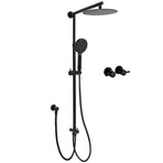 Matt Black Round Dual Shower Set 10" Rain Head 3 Mode Handheld Sliding Rail Arm Twin Taps
