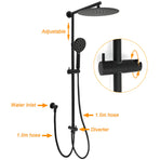 Matte Black Large 12" Round Shower Head Twin Set Handheld Diverter Wall Rail Arm