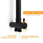 Matte Black Large 12" Round Shower Head Twin Set Handheld Diverter Wall Rail Arm