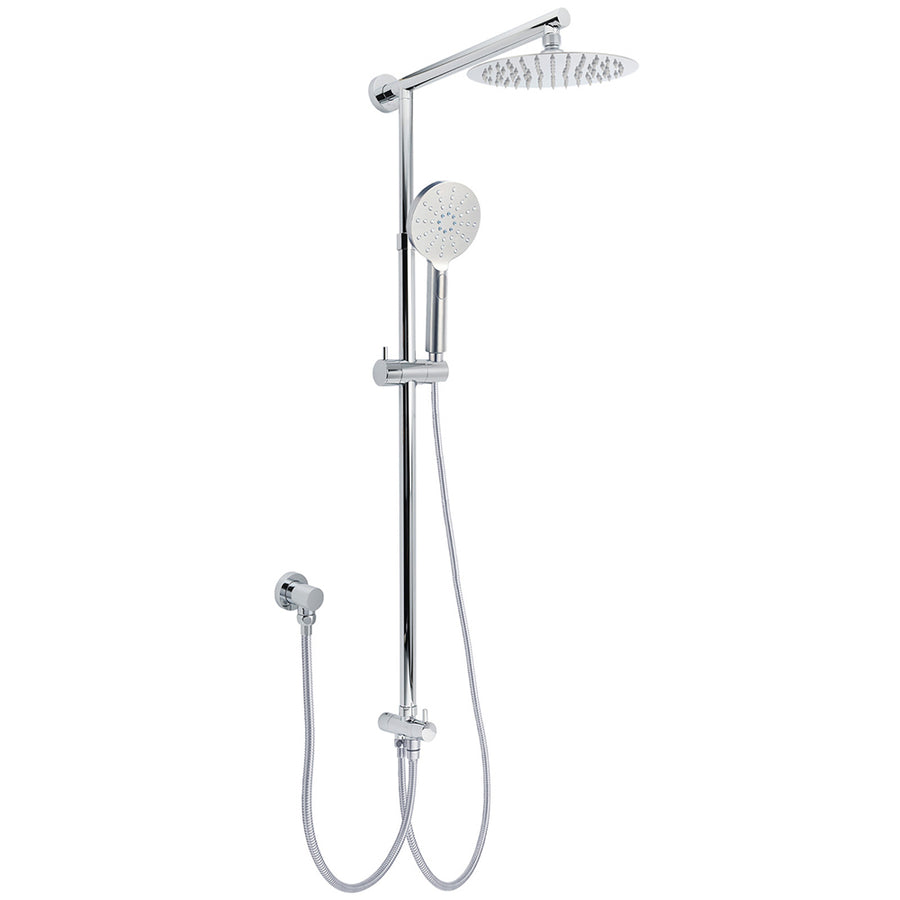 WELS Chrome Round 8" Stainless Steel Rain Head Handheld Sliding Rail Arm 2in1 Shower Set