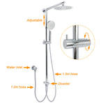 WELS Chrome Round 8" Thin Rainfall Head Handheld Sliding Rail Arm 2in1 Shower Twin Taps Set
